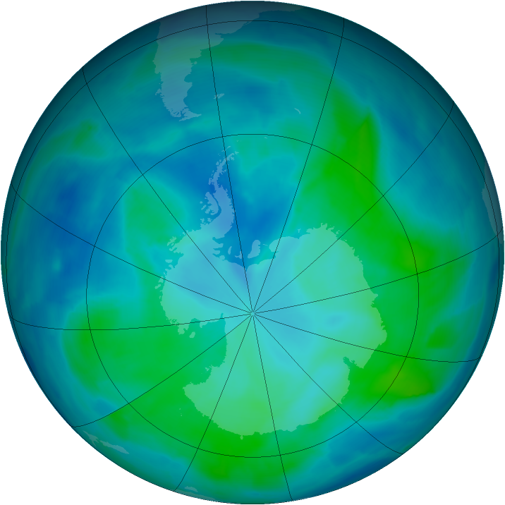 Antarctic ozone map for 25 February 2014